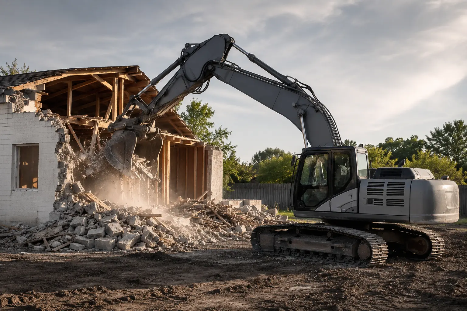 Excavator demolishing a structure on a North Texas jobsite